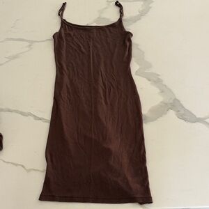 SKIMS Chocolate Ribbed Midi Slip Dress - Women